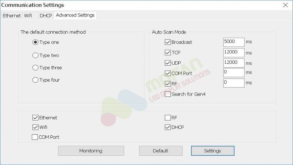 advance settings trong phần mềm LED HD 2018