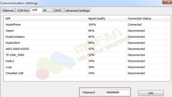 Wifi trong phần mềm LED HD 2018